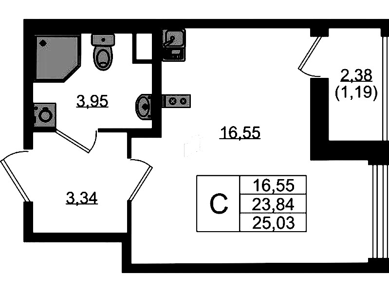 Квартира студия 25.03 м², 2/10 эт., ЖК «UP! Квартал Новый Московский»